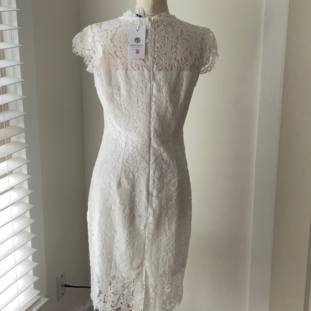 MEROKEETY Elegant Lace Dress in Teal and White Size M - Picture 11 of 12